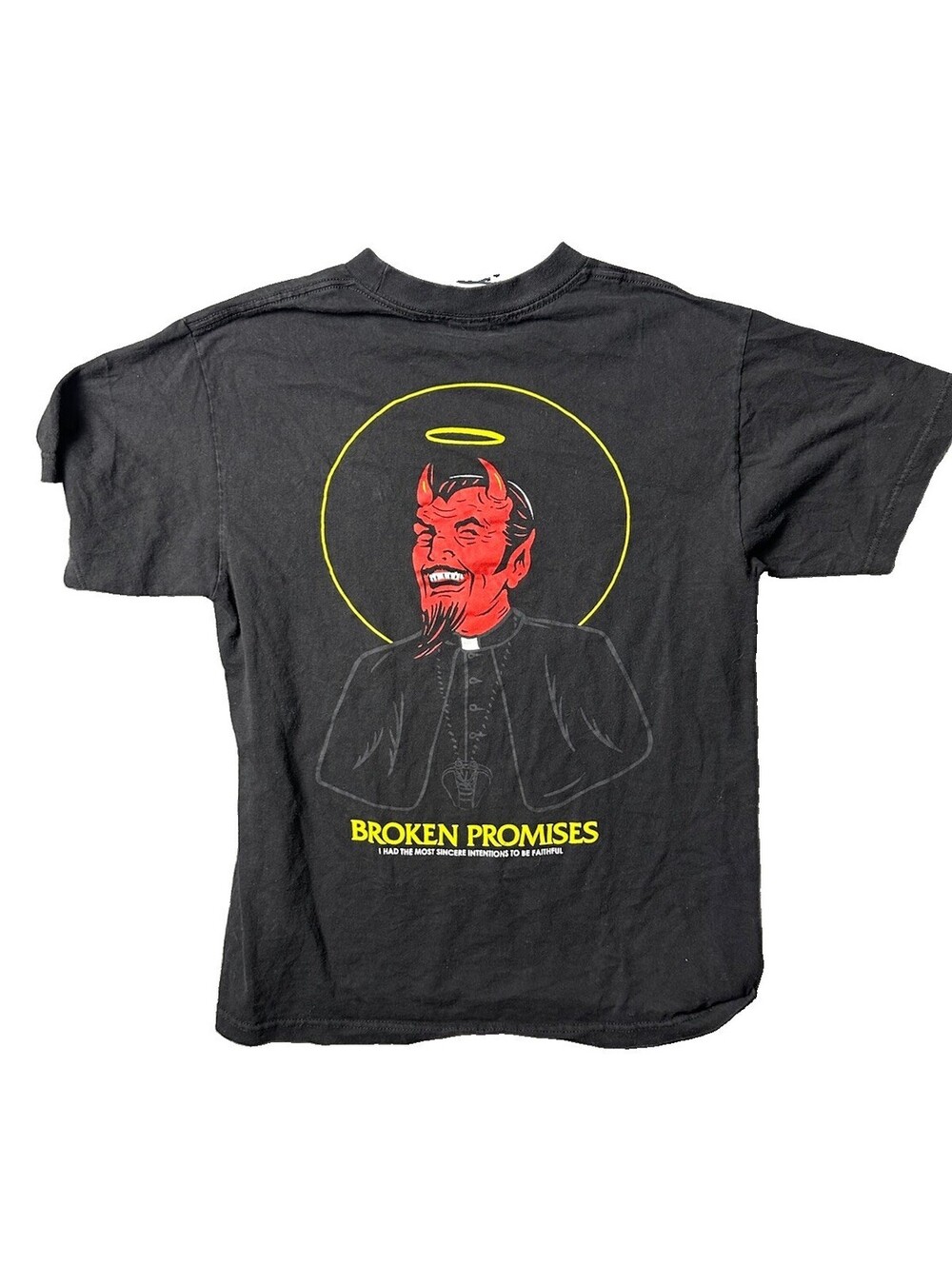 Broken Promises Devil Priest Graphic T Shirt Medium Black Streetwear Gothic